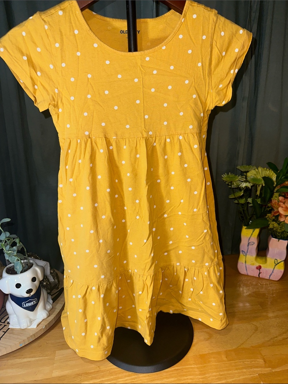 Old Navy Yellow Polka Dot Cotton Short Sleeve Dress B205